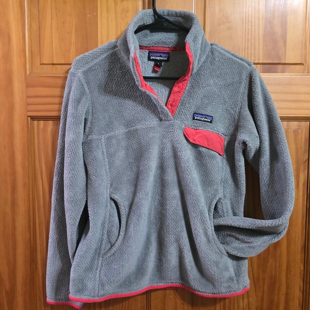 Patagonia Retool Snap T Pullover Gray Pink Polartec Fleece Sweater Womens Sz s